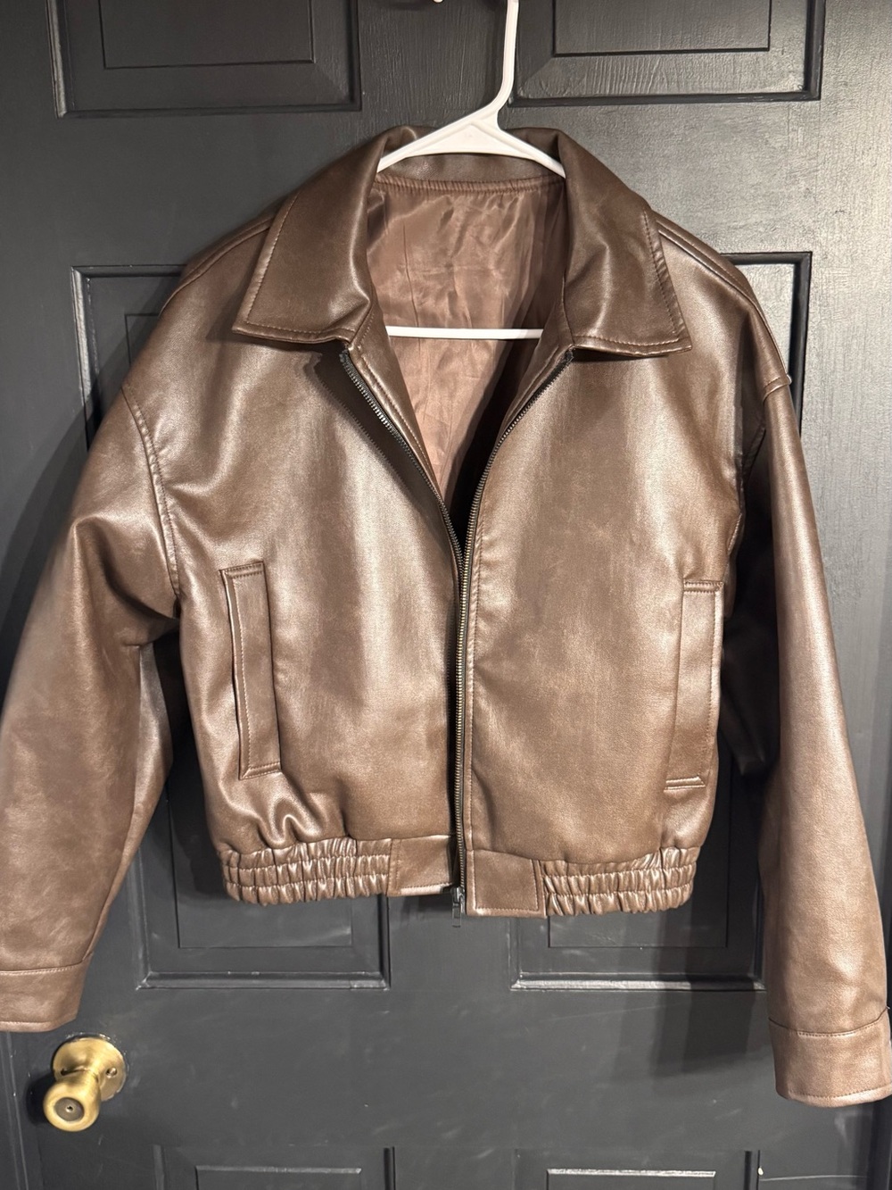 Dazy Women’s Brown Faux Leather Bomber Jacket